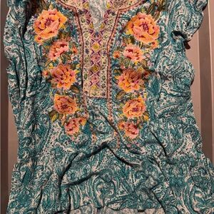 Savanna Jane Teal and Pink Embroidered Blouse